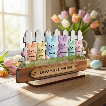 Famille de lapins – Présentoir en bois personnalisé avec prénoms – Cadeau pour papi, mamie et maman
