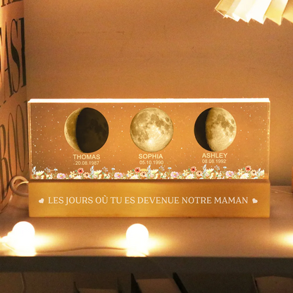 Veilleuse LED personnalisée avec phases lunaires pour maman et grand-mère