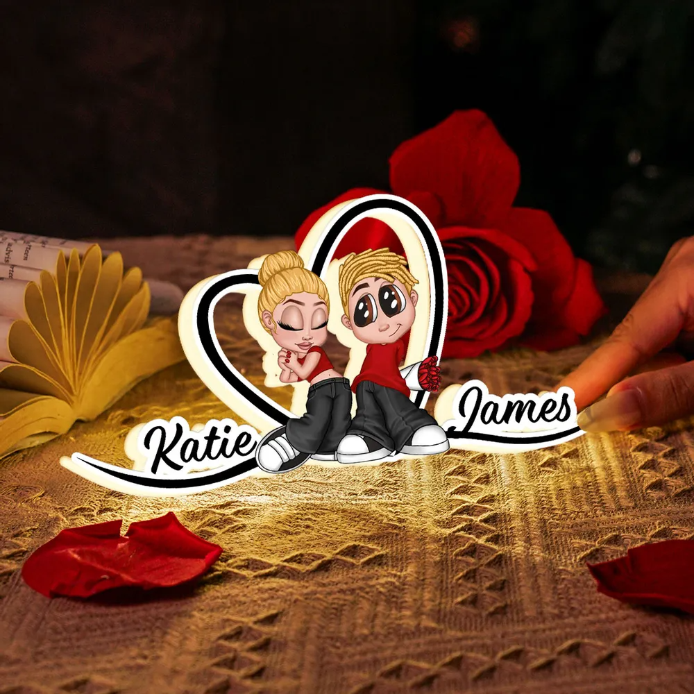 Couple Y2K et cœur Boîte lumineuse personnalisée avec prénoms Cadeau pour couple/couple LGBT
