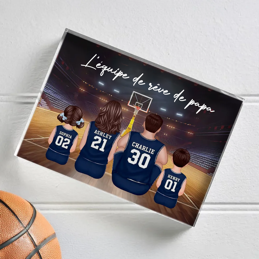 Bloc acrylique avec famille de basketteurs Cadeau pour papa et les fans de basket