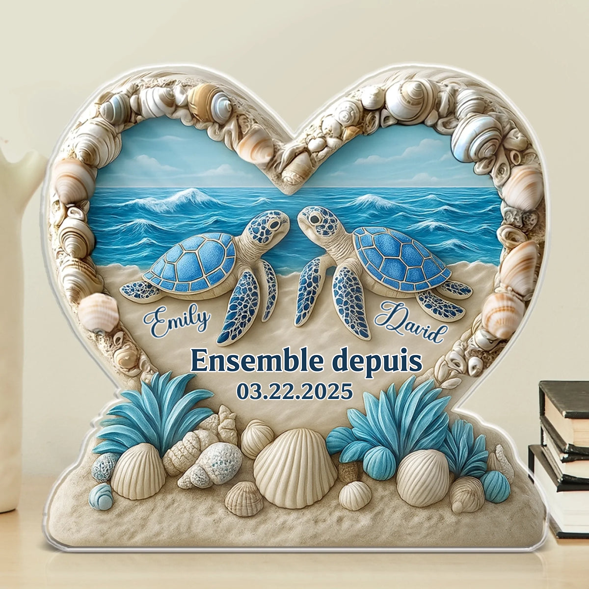 Plaque acrylique personnalisée avec tortues – Cadeau pour couple