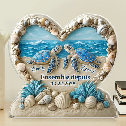 Plaque acrylique personnalisée avec tortues – Cadeau pour couple