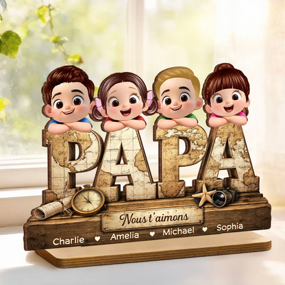 Décoration en bois personnalisé « PAPA » avec enfants – Cadeau pour papa