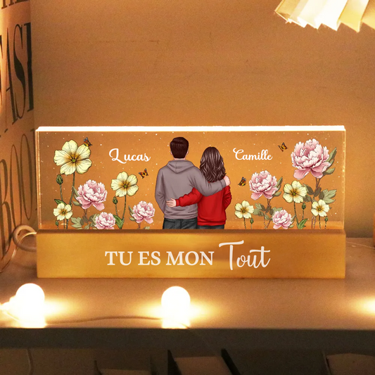 Homme & Femme Lampe de nuit LED personnalisée avec fleurs de naissance Cadeau pour couples