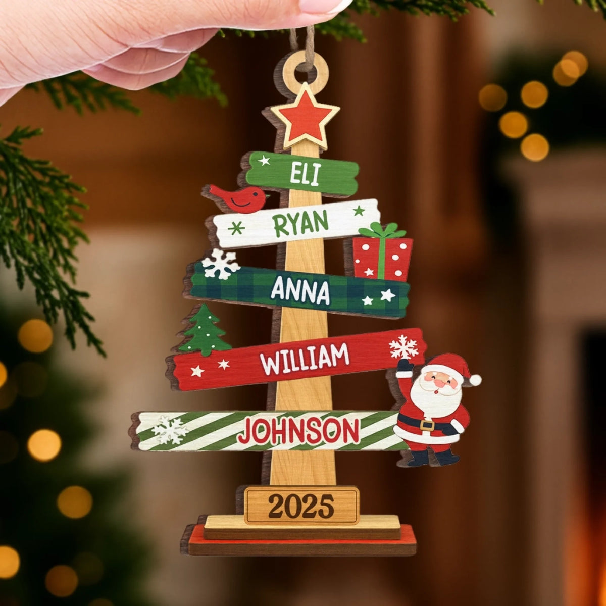 Ornement de sapin avec motif de sapin – Décoration de Noël en bois à 2 couches personnalisée, cadeau pour la famille