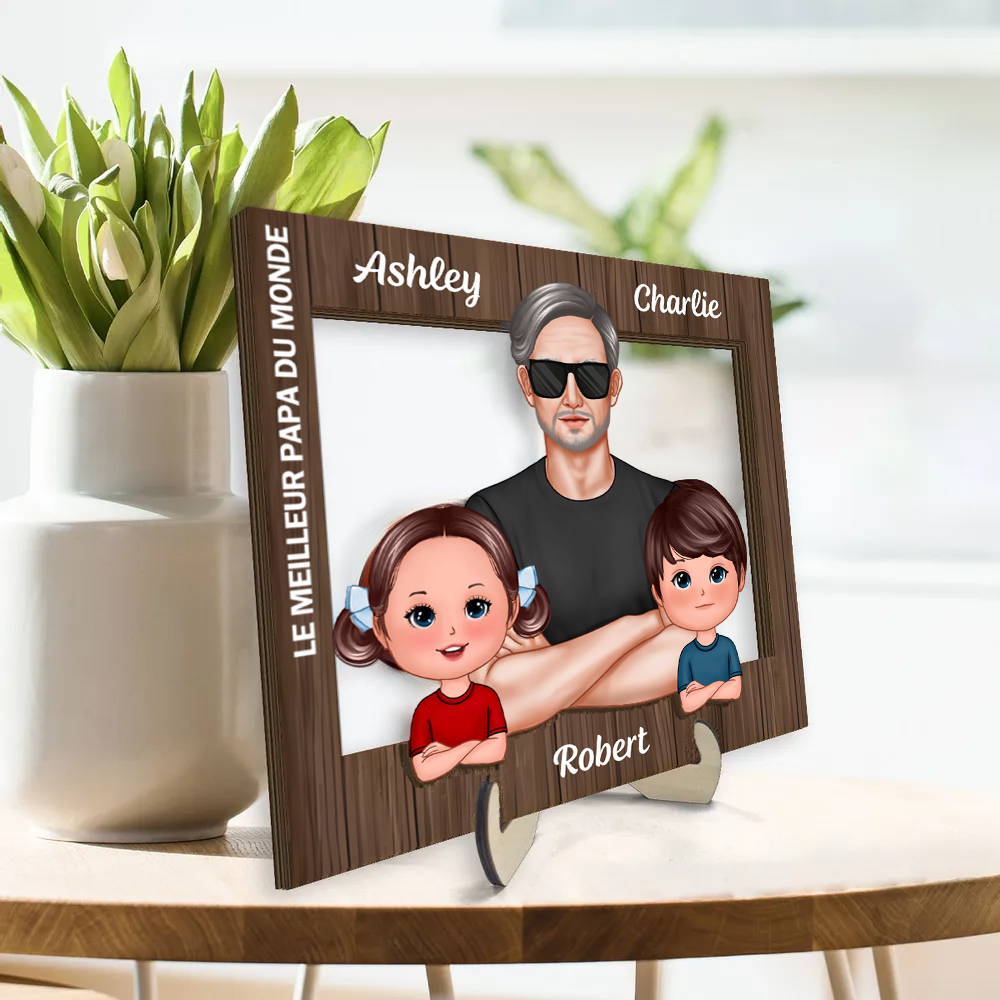 Décoration en bois personnalisé « Meilleur papa du monde » avec papa et enfants – Cadeau pour papa et papi