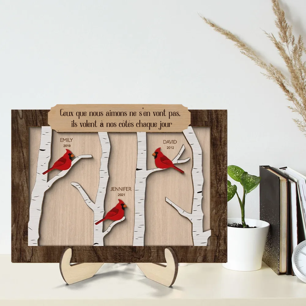 Cardinal rouge – Présentoir en bois personnalisé avec texte – Cadeau commémoratif