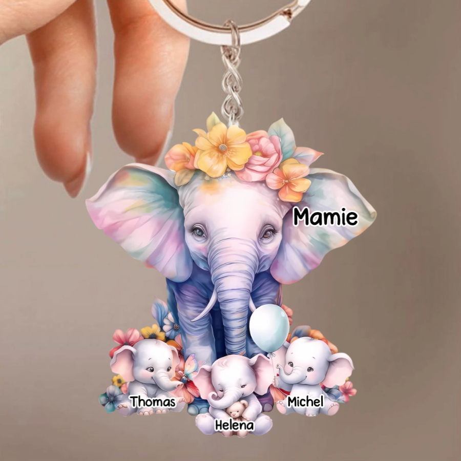 Éléphants – Porte-clés en acrylique personnalisé pour Mamie et Maman