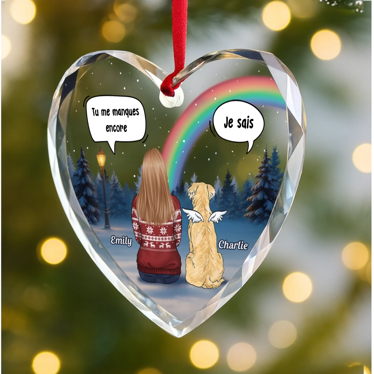Orement de Noël en verre en forme de cœur personnalisée – Hommage à nos animaux disparus