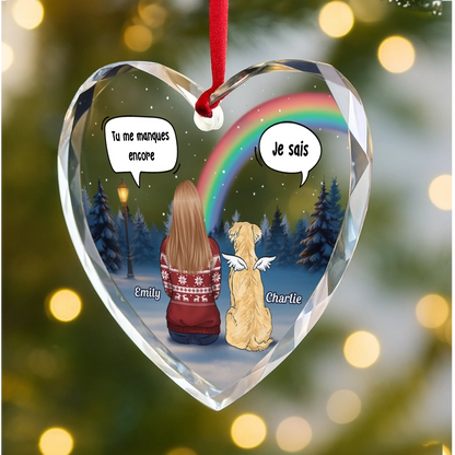 Orement de Noël en verre en forme de cœur personnalisée – Hommage à nos animaux disparus