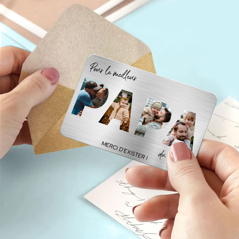 Carte portefeuille personnalisée avec photos « Pour le meilleur papa du monde » – Cadeau pour père