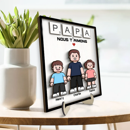 Décoration en bois personnalisé à 2 couches « PAPA » avec texte, père et enfants