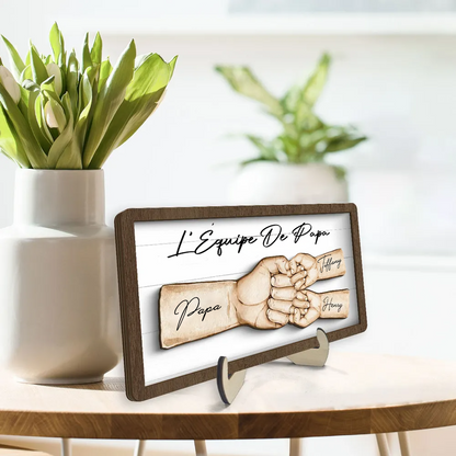 Plaque en bois personnalisée avec poing contre poing – Cadeau pour papa