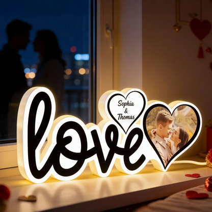 Love - Boîte lumineuse LED personnalisée avec photo, cadeau pour couple