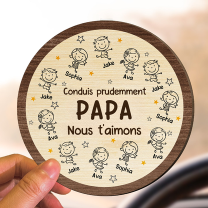 Clip pare-soleil « Conduis prudemment » avec personnages de dessin animé – Cadeau pour papa
