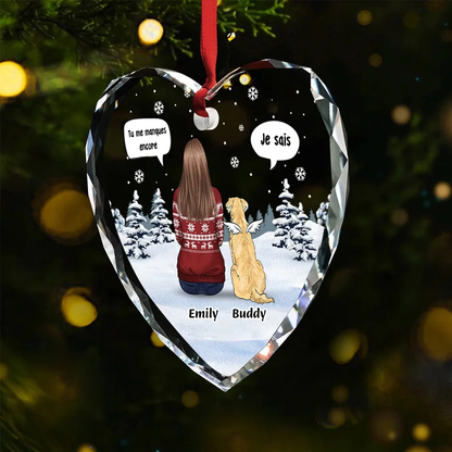 Pendentif en verre personnalisé Orement de Noël avec chien et chat Cadeau de condoléances pour animaux de compagnie