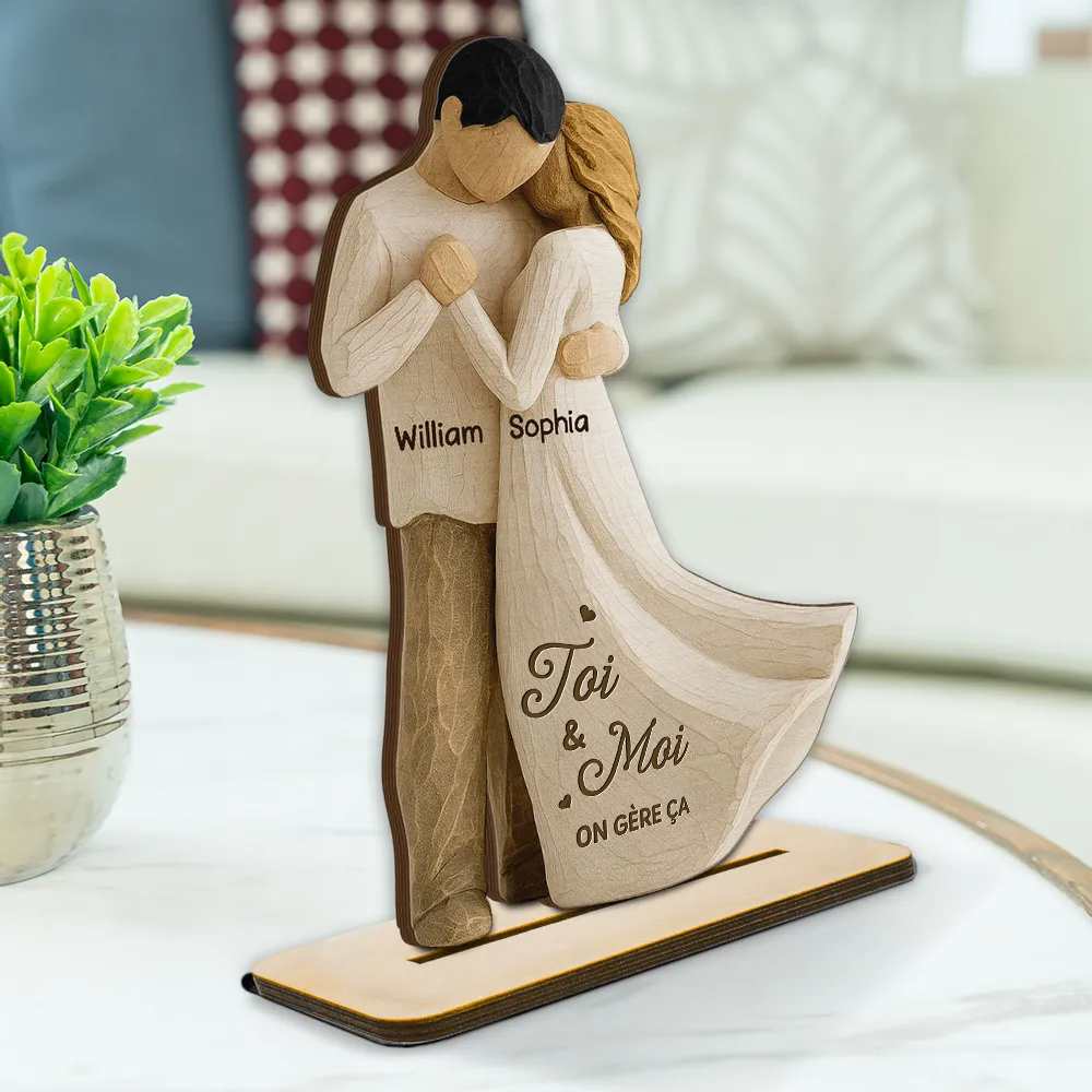 Couple dansant - Plaque en bois personnalisée avec noms et texte