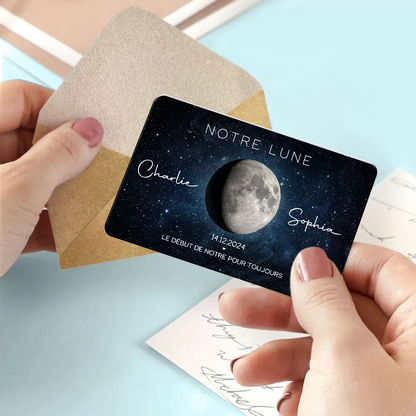 Notre lune - Carte portefeuille personnalisée avec phase lunaire, nom et texte Cadeau pour couple