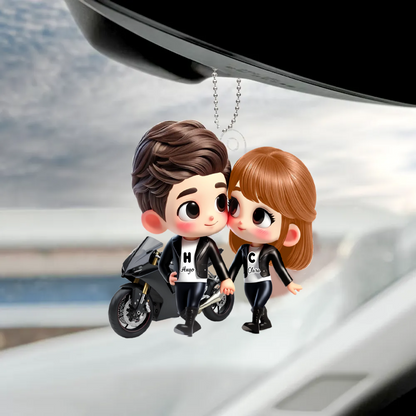Porte-voiture en acrylique Cartoon pour couple à moto – Cadeau pour couple