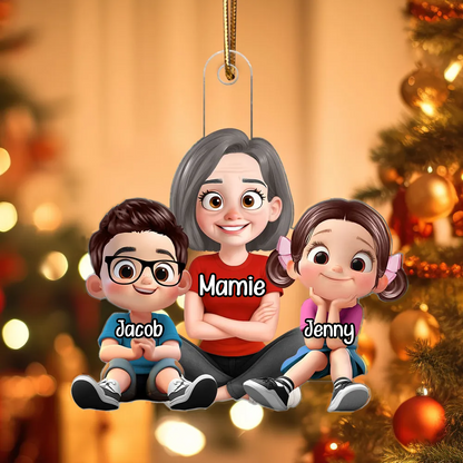 Ornement de Noël en acrylique personnalisé « Mamie & Petits-Enfants »