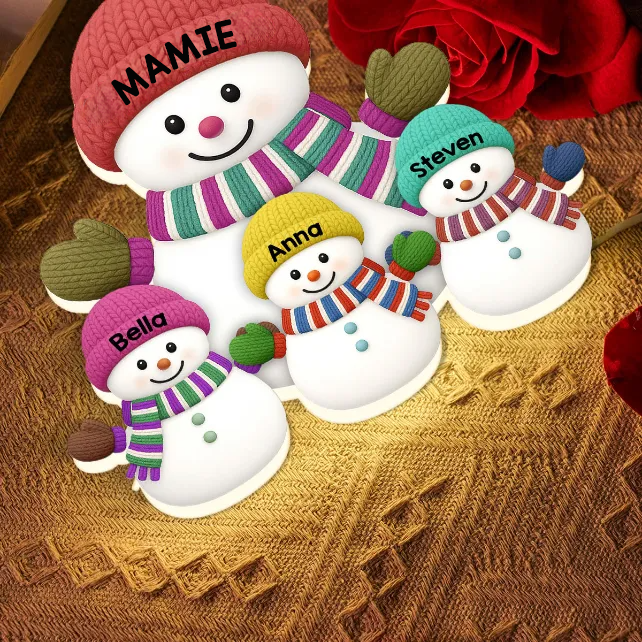 Boîte lumineuse personnalisée “Noël avec Mamie & Papi – Famille Bonhommes de Neige et Petits-Enfants”