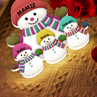 Boîte lumineuse personnalisée “Noël avec Mamie & Papi – Famille Bonhommes de Neige et Petits-Enfants”