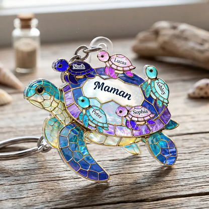 Porte-clés en acrylique avec tortues marines et prénoms – Cadeau pour mamie et maman