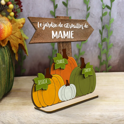 Jardin de citrouilles de Mamie – Plaque en bois personnalisée avec noms