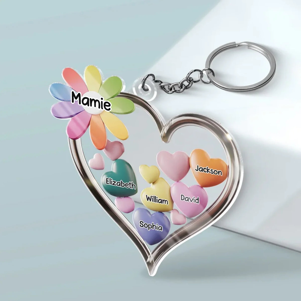 Ensemble dans le cœur de mamie – Porte-clés en acrylique avec motif de cœurs, cadeau pour mamie et maman