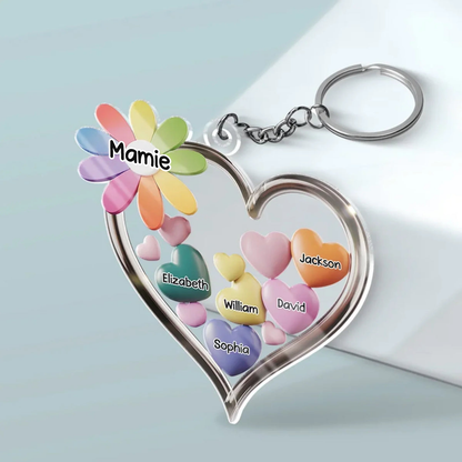 Ensemble dans le cœur de mamie – Porte-clés en acrylique avec motif de cœurs, cadeau pour mamie et maman