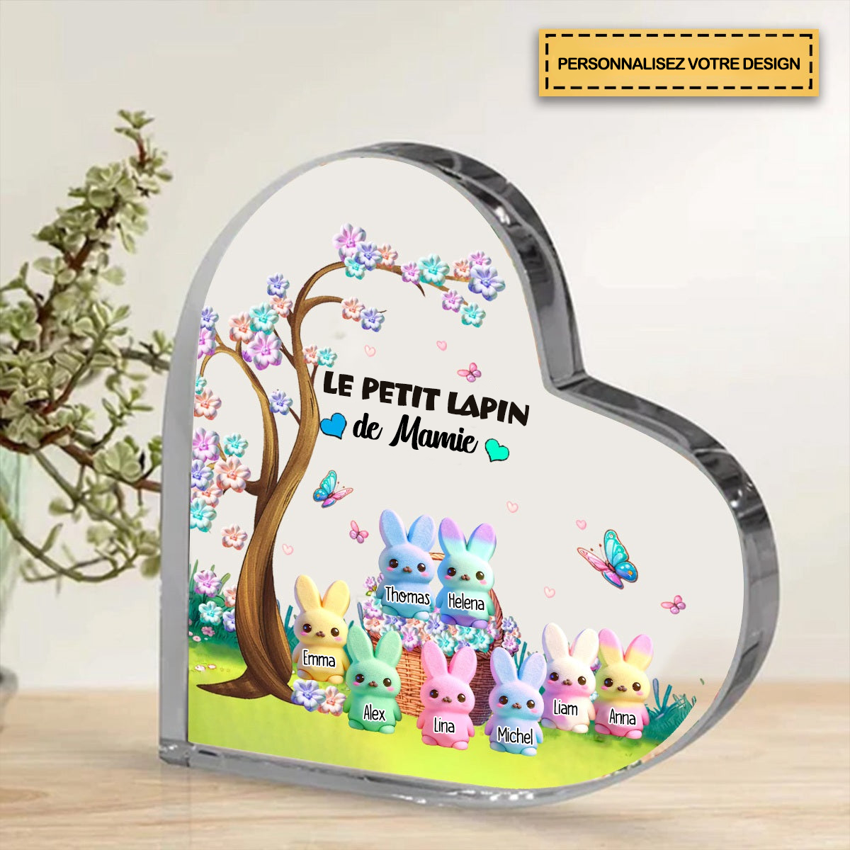 Petit Lapin – Cœur en acrylique cadeau pour mamie et maman