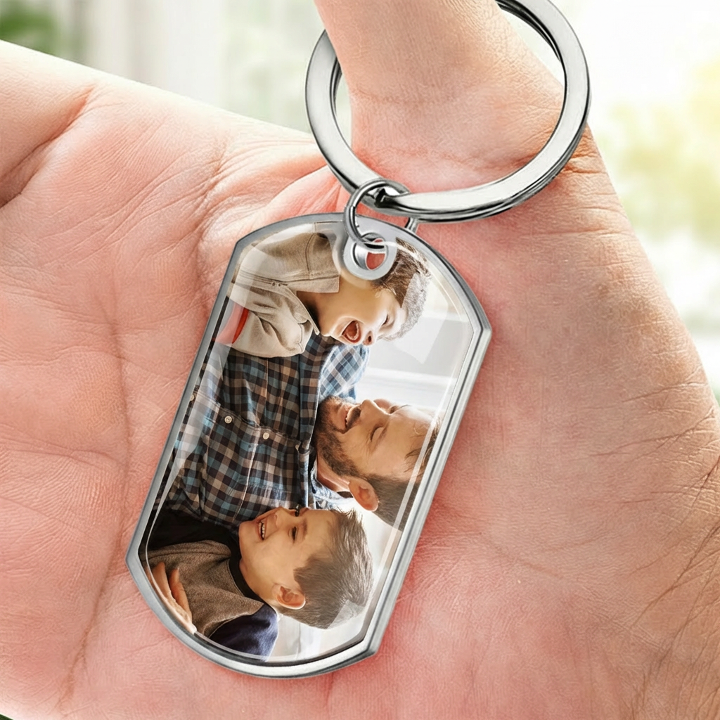Porte-clés photo « poing contre poing » en acier inoxydable avec résine époxy – Cadeau pour papa