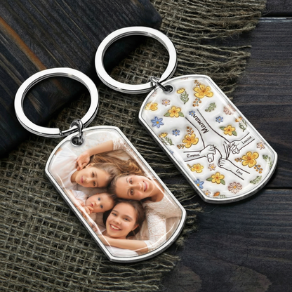 Main dans la main – Porte-clés photo personnalisé en acier inoxydable avec résine époxy – Cadeau pour maman et mamie