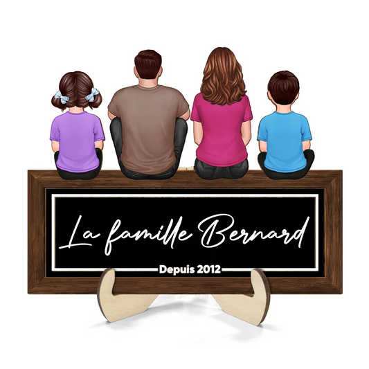 Présentoir en bois personnalisé avec membres de la famille – Plaque en bois avec personnages, chien et chat