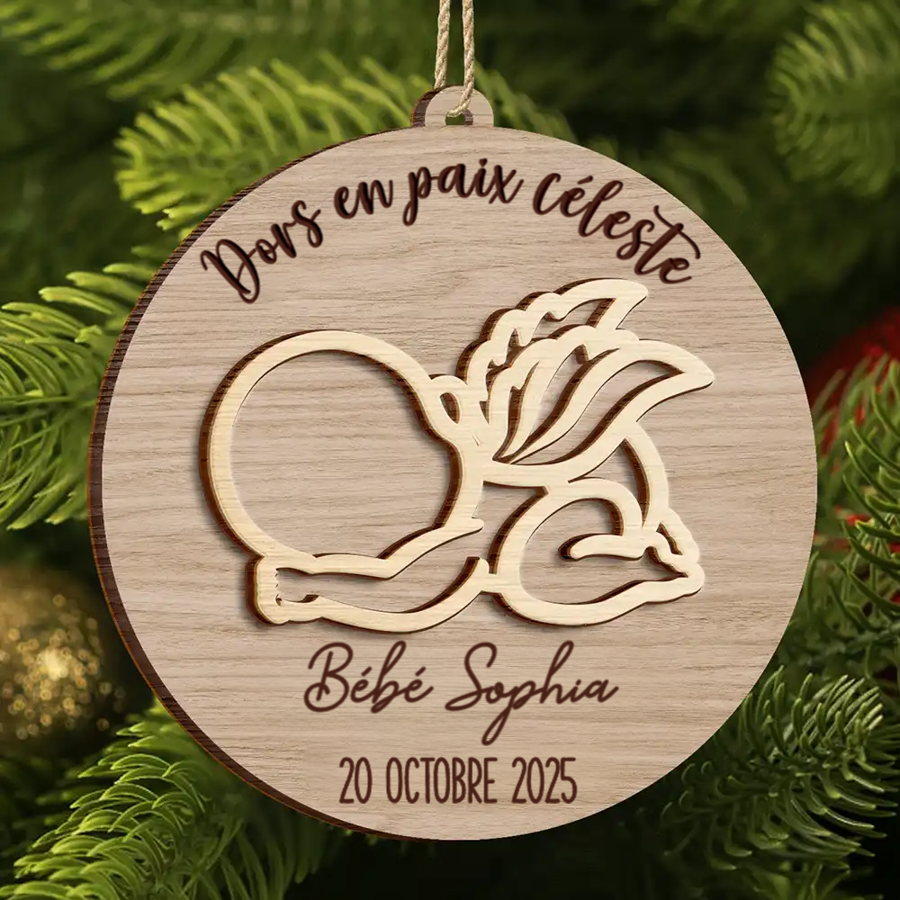 Décoration commémorative en bois personnalisée « Dors en paix céleste » – 2 couches, souvenir pour bébé ange et famille