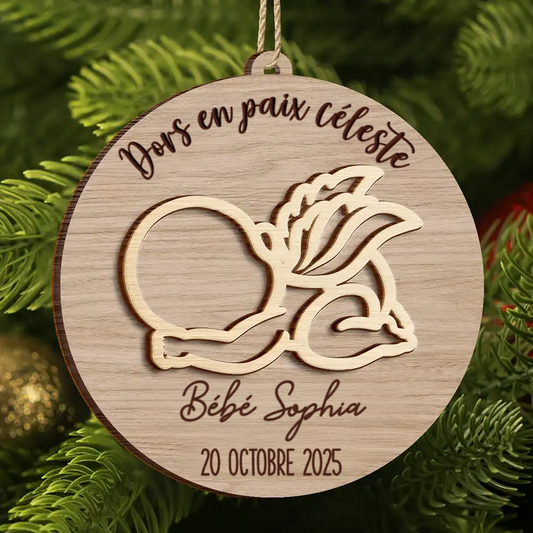 Décoration commémorative en bois personnalisée « Dors en paix céleste » – 2 couches, souvenir pour bébé ange et famille