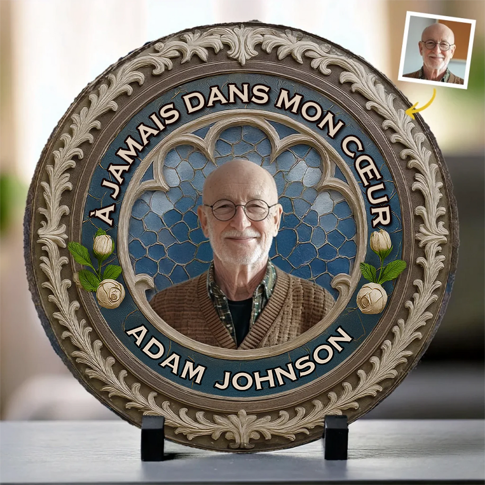 Plaque en ardoise personnalisée avec photo, texte et prénom – Cadeau de deuil