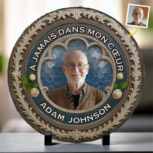 Plaque en ardoise personnalisée avec photo, texte et prénom – Cadeau de deuil