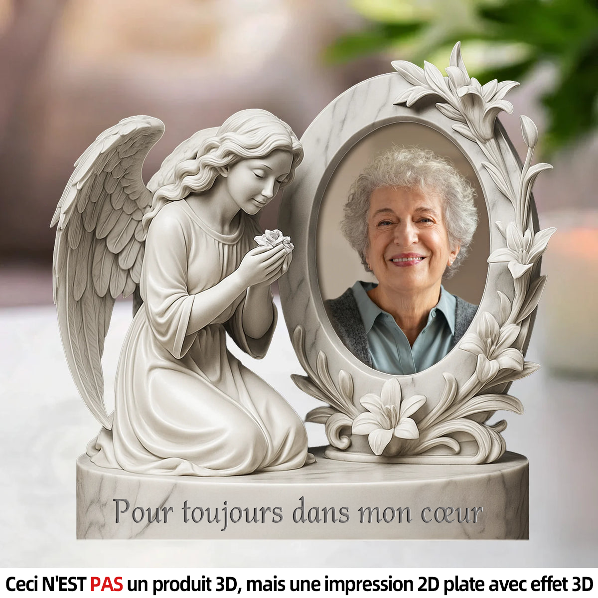 Plaque acrylique avec photo et motif d’ange – Cadeau de deuil