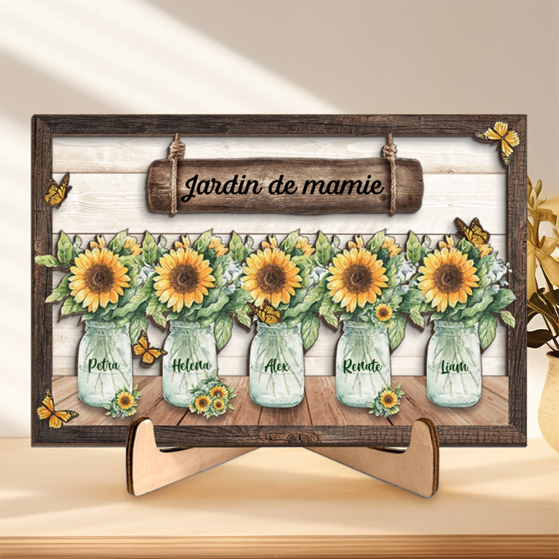 Tableau en bois personnalisé avec vases pour mamie et maman