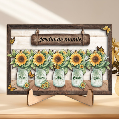 Tableau en bois personnalisé avec vases pour mamie et maman