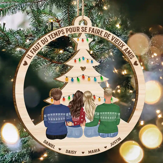 Ornement en bois personnalisé avec 2 à 6 personnes – Décoration de sapin de Noël, cadeau pour amis
