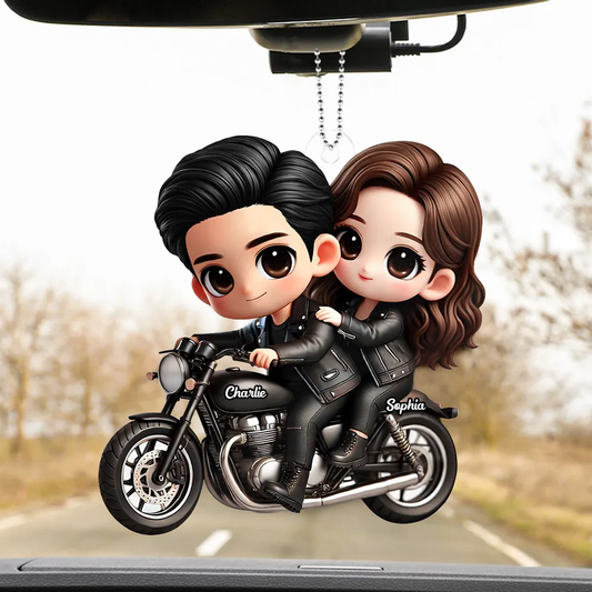 Couple sur moto – Pendentif en acrylique personnalisé, cadeau pour couple
