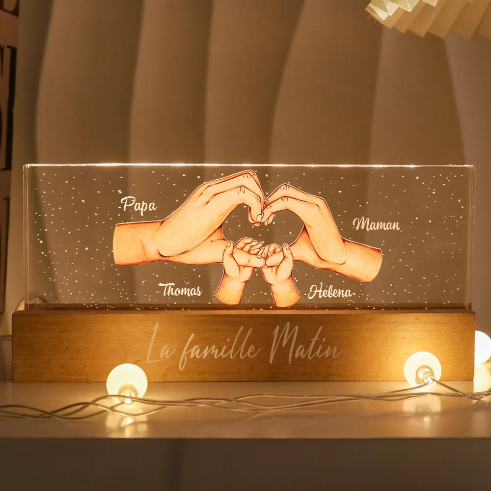 Veilleuse LED personnalisée en forme de cœur avec mains – Pour maman et papa
