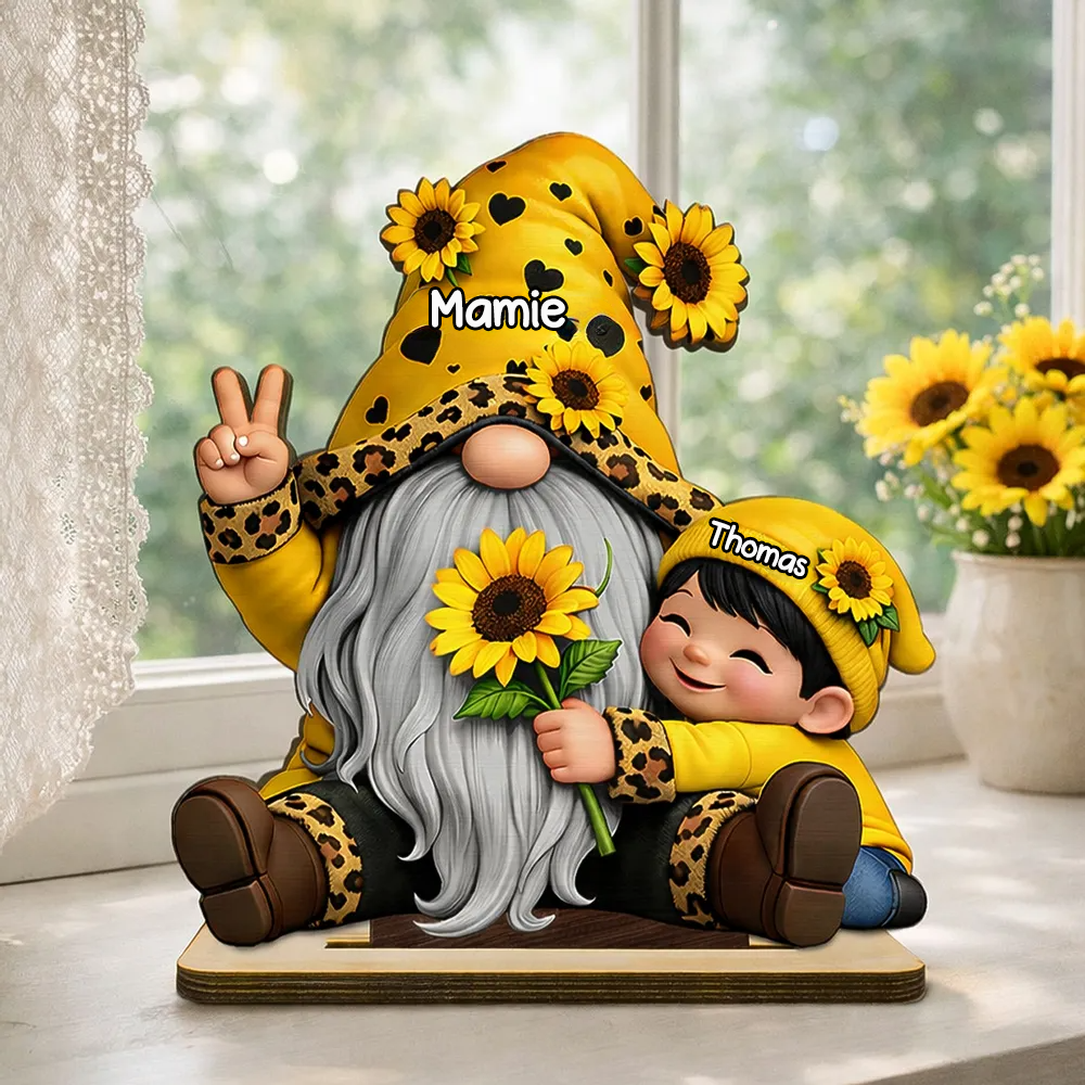 Décoration en bois personnalisé avec mamie et enfants, motif de nain – Cadeau pour mamie