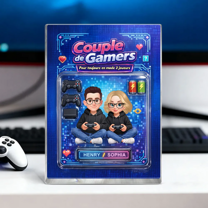 Couple de gamers – Bloc en acrylique personnalisé avec couple et prénoms