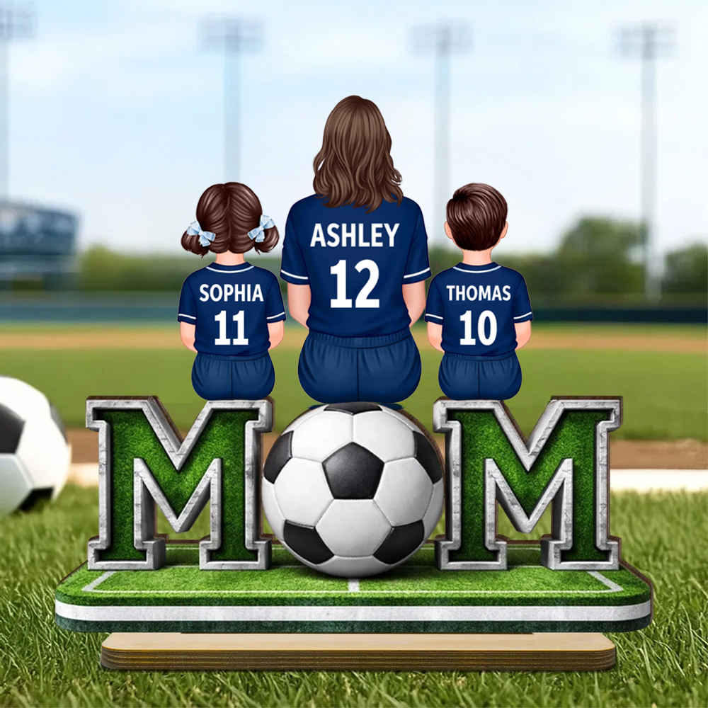 MOM – Présentoir en bois personnalisé avec motif football, maman et enfants