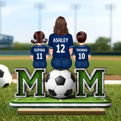 MOM – Présentoir en bois personnalisé avec motif football, maman et enfants