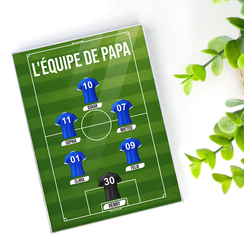 Bloc acrylique de l'équipe de football de papa avec maillots et texte Cadeau pour papa et les fans de football