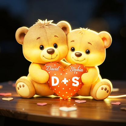Ours et cœur - Boîte lumineuse LED personnalisée avec prénom - Cadeau pour couple